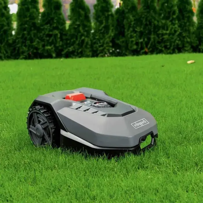 Scheppach Robot tondeuse XL600 600m² avec station de recharge, Capteur de pluie, WiFi & Bluetooth