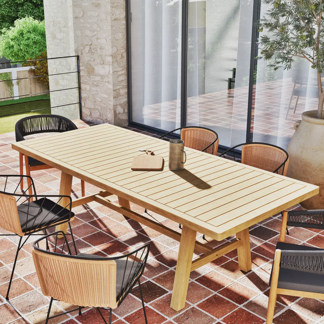 Table de jardin professionnelle BARCARES BUSINESS 6/8 places en acacia imitation teck blanchi de Maisons du Monde