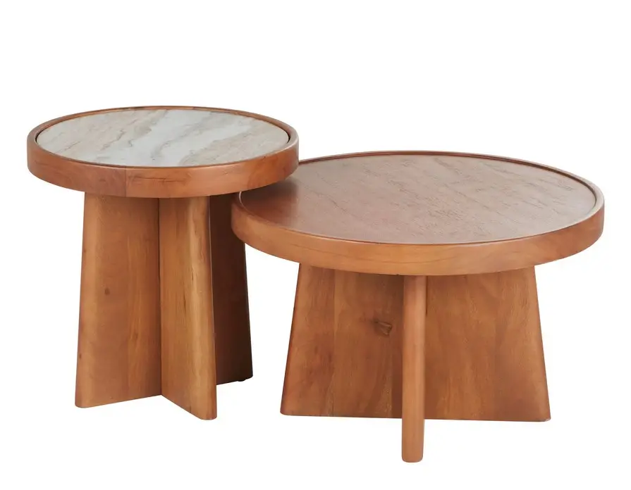 Tables gigognes rondes BABKHA en bois d'acacia massif et marbre - Maisons du Monde