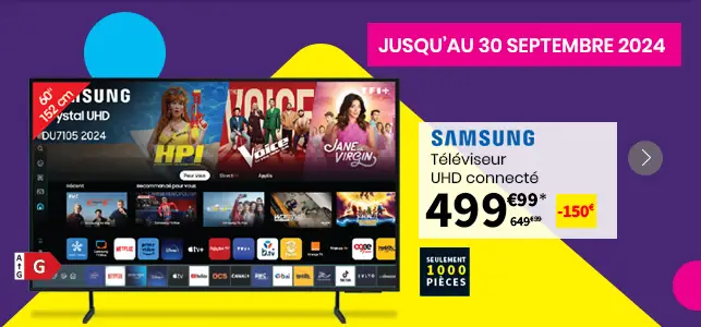 Téléviseur SAMSUNG TU60DU7105KXXC 152 cm UHD pas cher : l'immersion 4K à prix abordable