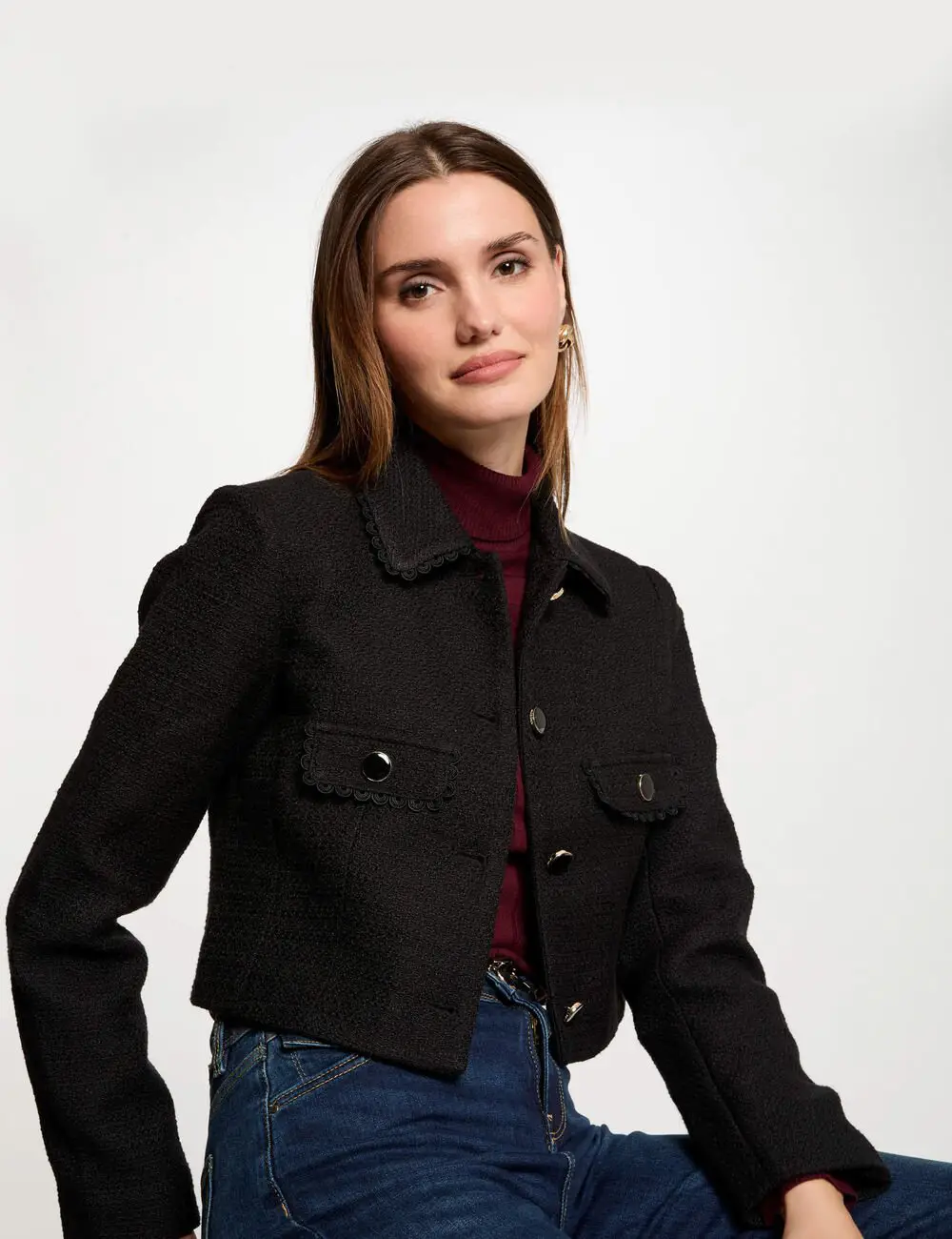 Veste courte tweed VROXA Morgan noir : Élégance et Charme Intemporel