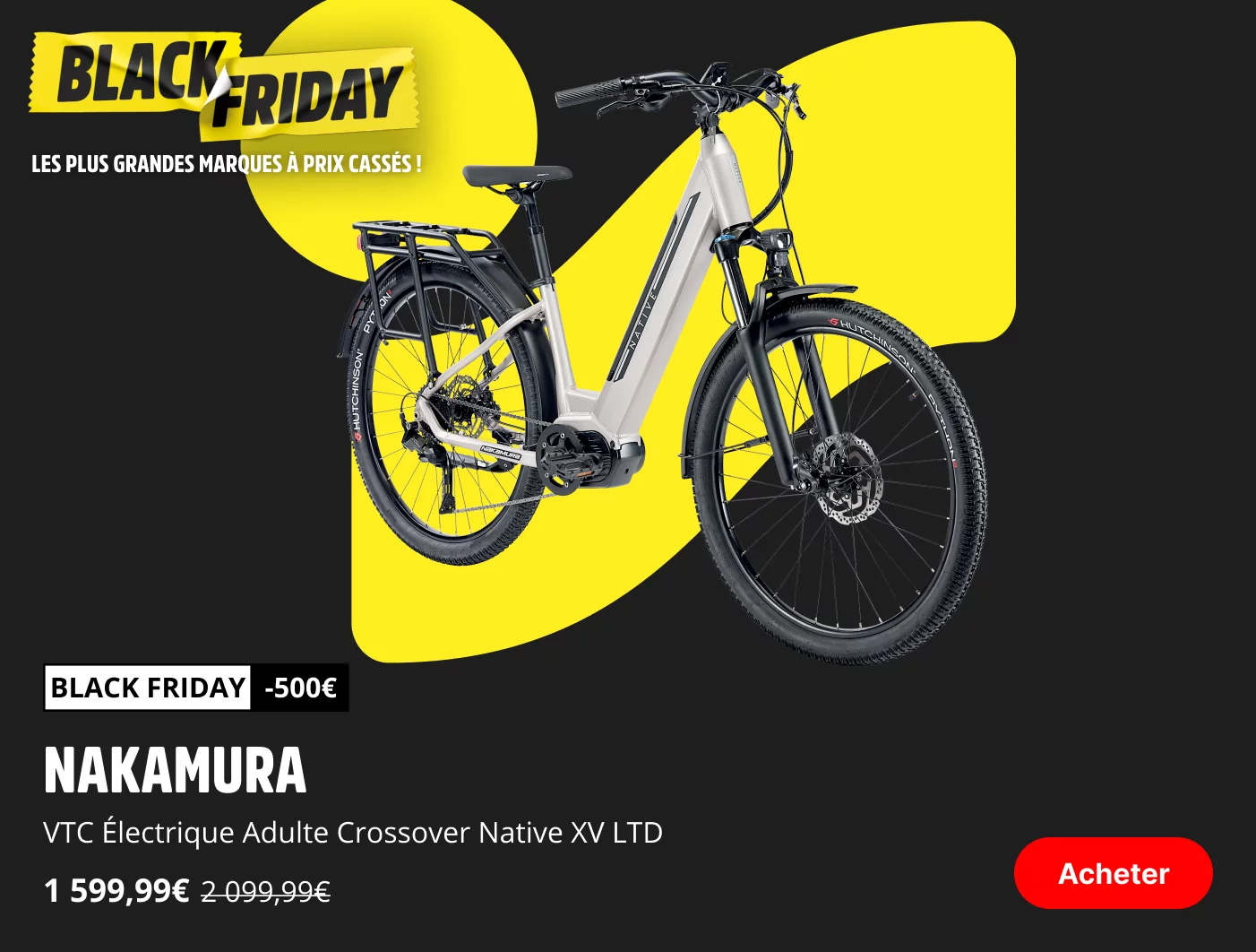 VTC électrique adulte CROSSOVER NATIVE XV LTD pas cher -500€ BLACK FRIDAY INTERSPORT