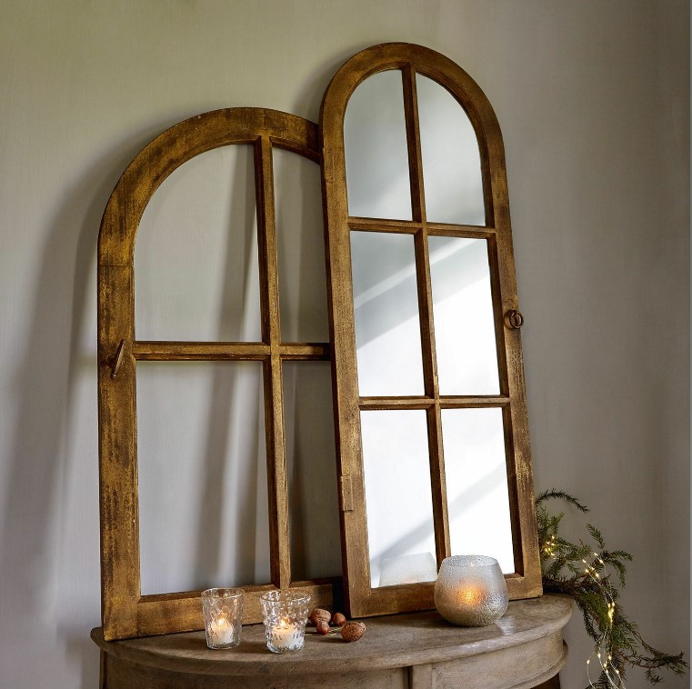 Miroir et fenêtre décorative CROWLEY Bois de Sapin marron/doré