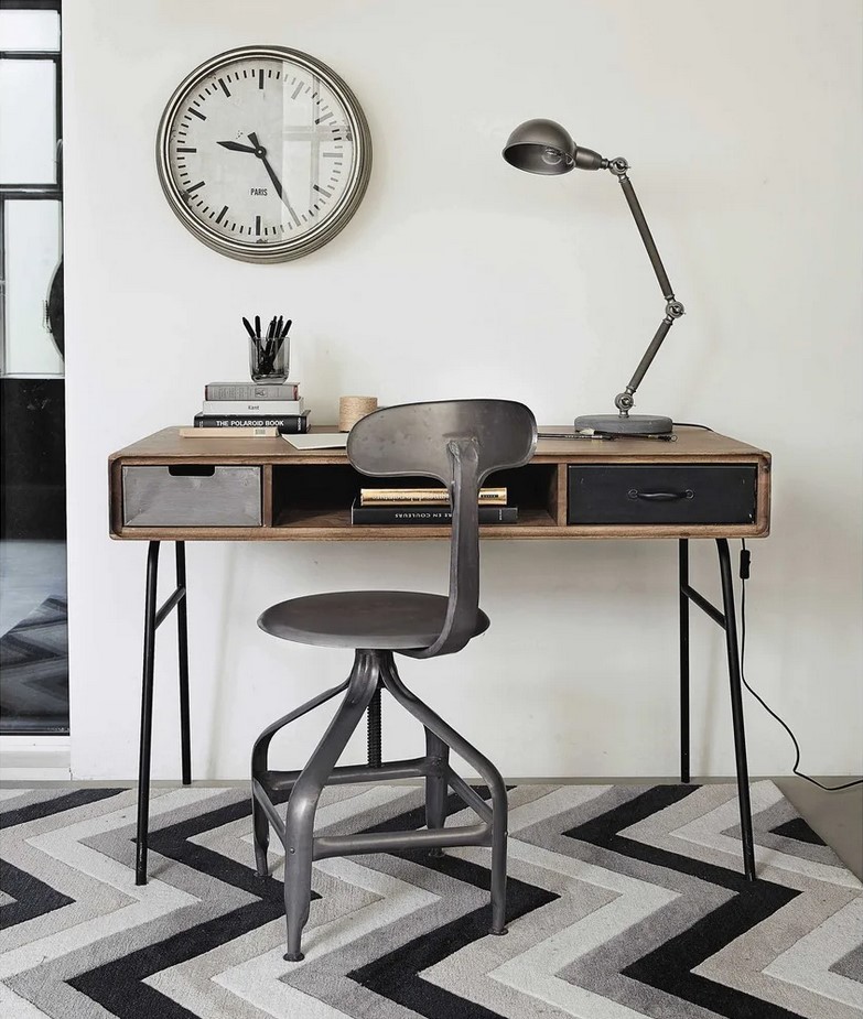 Bureau vintage LENOX en manguier massif et métal - Maisons du Monde