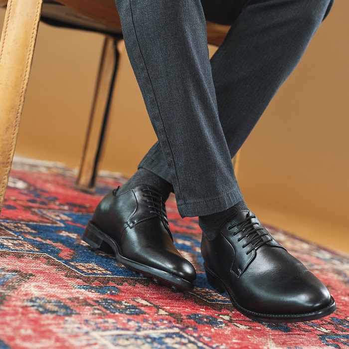 DERBY LIBORIO Bocage en cuir lisse noir cousu Goodyear - Chaussures Homme Bocage