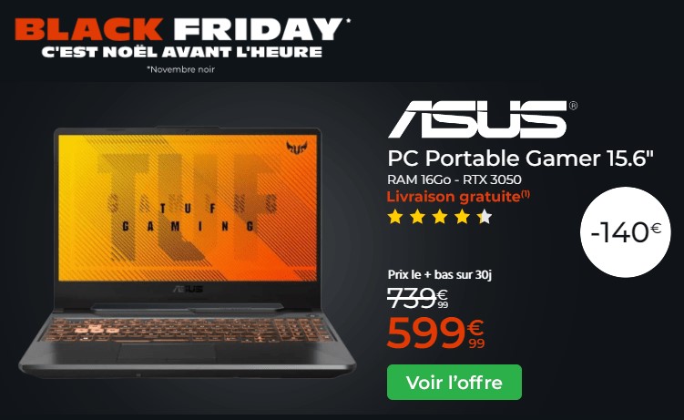 PC Portable Gamer ASUS TUF Gaming A15 RTX 3050 15,6'' pas cher - BLACK FRIDAY CDISCOUNT
