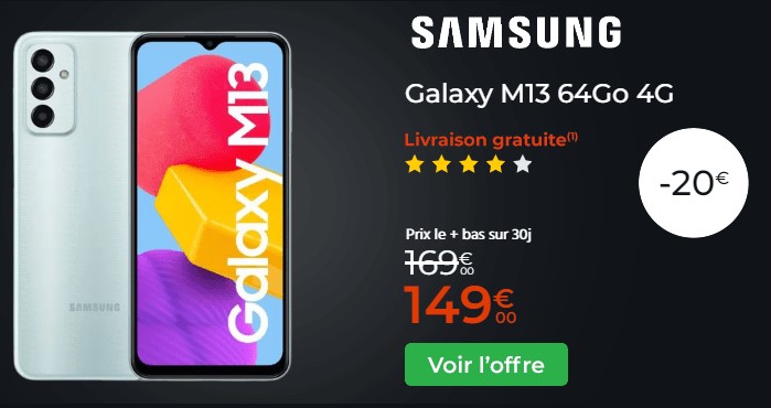SAMSUNG Galaxy M13 64Go 4G Light Blue pas cher - BLACK FRIDAY Smartphone CDISCOUNT