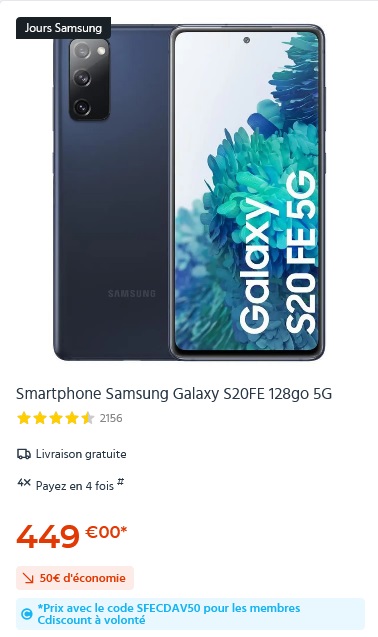 SAMSUNG Galaxy S20FE Smartphone 128Go 5G Bleu
