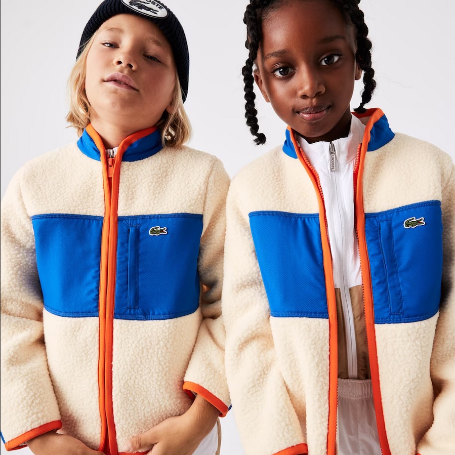 Veste Enfant Lacoste color-block en polaire sherpa Blanc/Bleu 