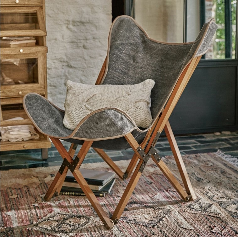 Fauteuil pliant Locmélar Bois de teck marron/gris - Loberon