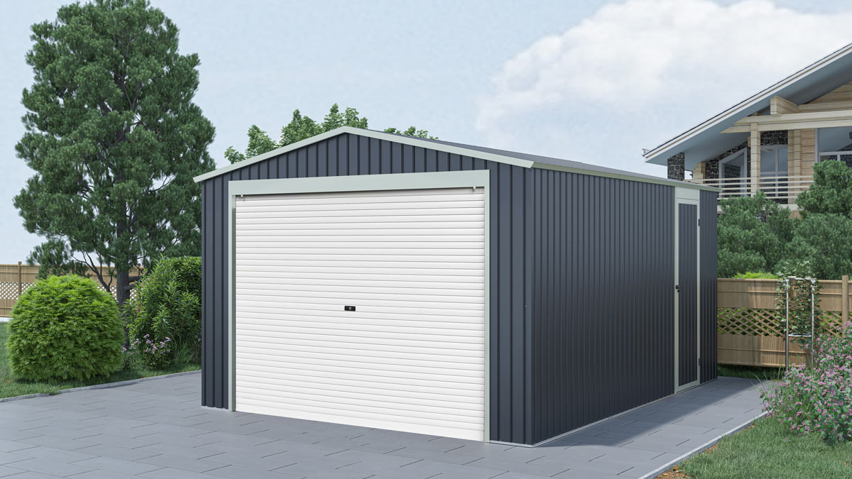 Garage en métal HERBERT 16 m² gris anthracite + kit d'ancrage - OOgarden