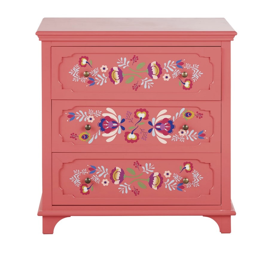 Commode 3 tiroirs ROULOTTE rose à motifs multicolores - Maisons du Monde