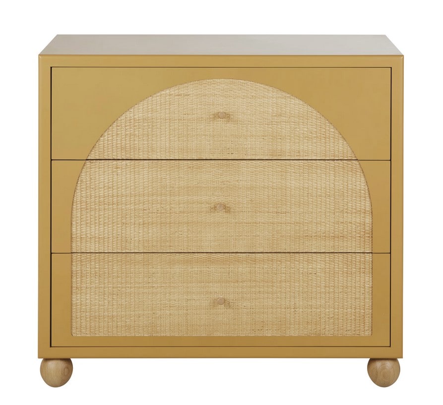 Commode haute DABALI 3 tiroirs ocre et rotin tressé - Maisons du Monde