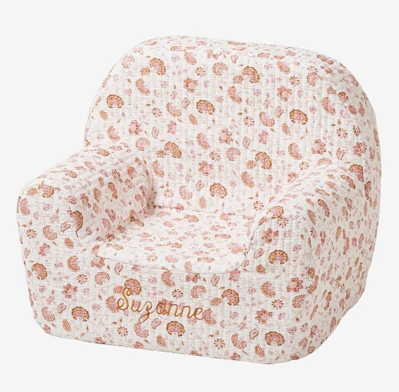 Fauteuil mousse INDIENNE FOLK en gaze de coton personnalisable rose imprimé - Vertbaudet