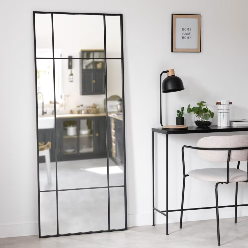 Grand miroir fenêtre rectangulaire OKLAHOMA en métal noir 70x170 cm - Maisons du Monde