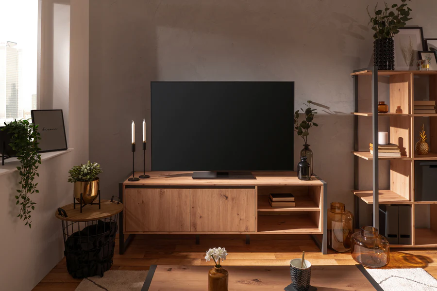 Meuble TV industriel KOTOR avec portes 160cm pas cher - Meuble TV Concept Usine