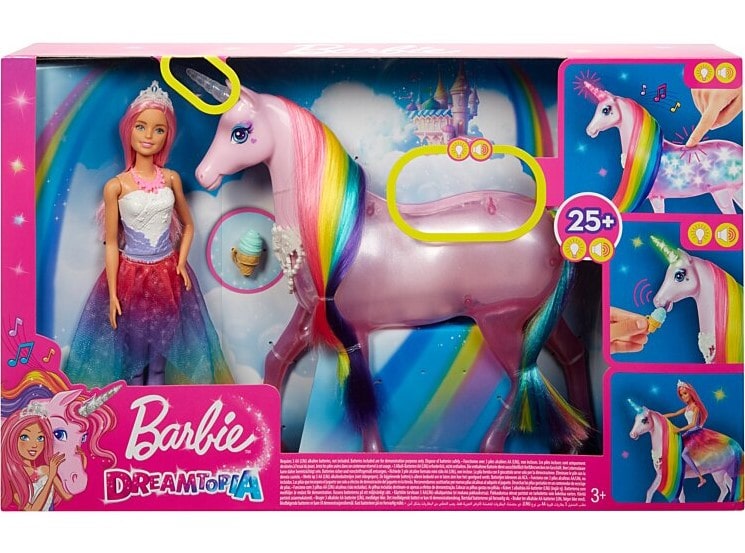 Playset Poupée Barbie Dreamtopia et Licorne Rose Lumières Magiques