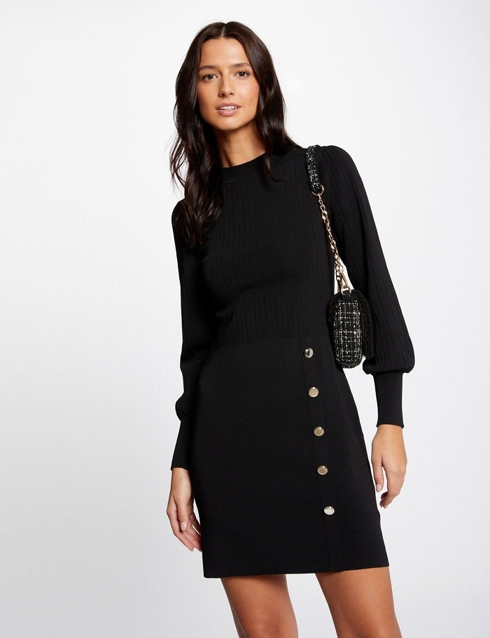 Robe pull ajustée RMBILLE Morgan avec boutons noir - Robe Femme Morgan