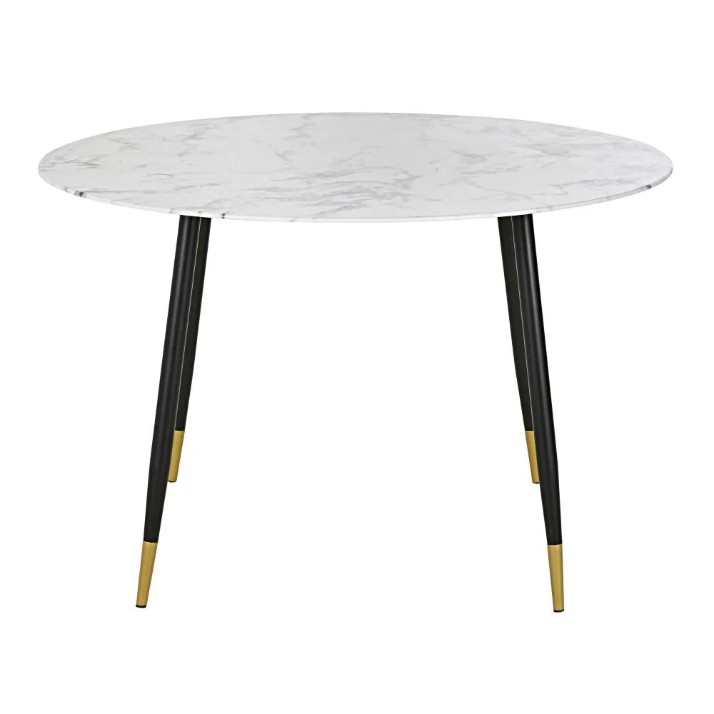 Table à manger PHEA 5/6 Personnes en verre effet marbre blanc et métal coloris laiton et noir - Table à manger Maisons du Monde