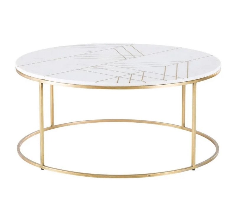 Table basse ronde IZMIR en marbre reconstitué blanc et fer doré - Table basse Maisons du Monde