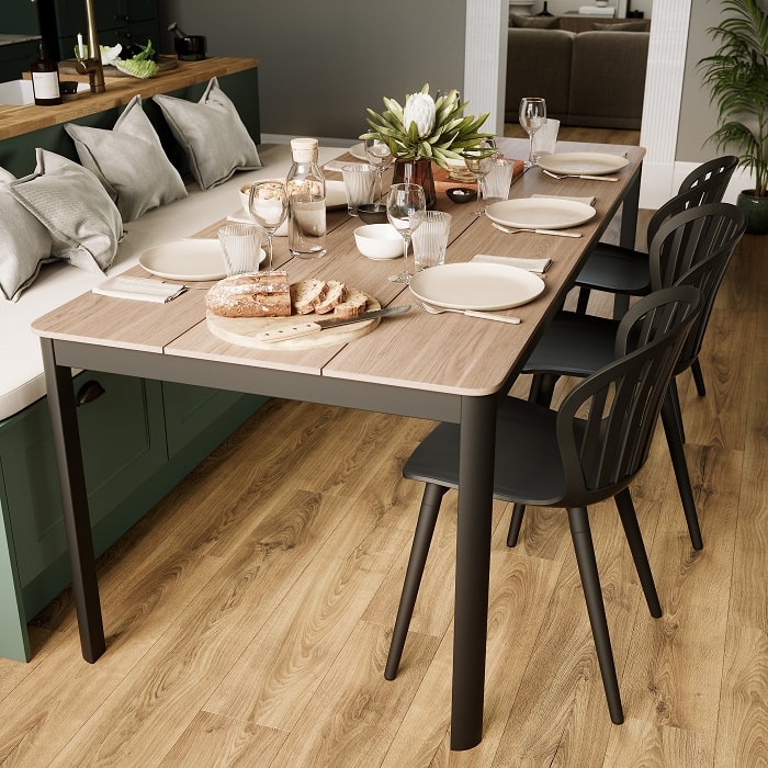 Table THILIA GoodHome aluminium et duraboard mat noir bois brut  - Castorama