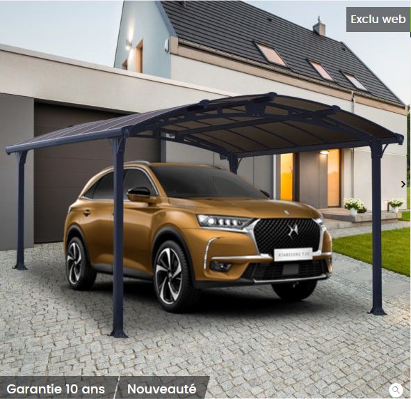 Carport Aluminium toit polycarbonate 1 voiture 15,4 m²