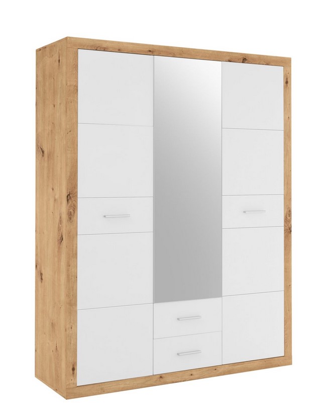 Armoire 3 portes 2 tiroirs STONE Imitation chêne et blanc