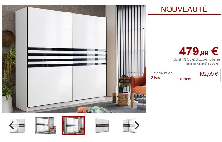 Armoire MATHEO 2 portes coulissantes Blanc et noir pas cher - Armoire Vente Unique