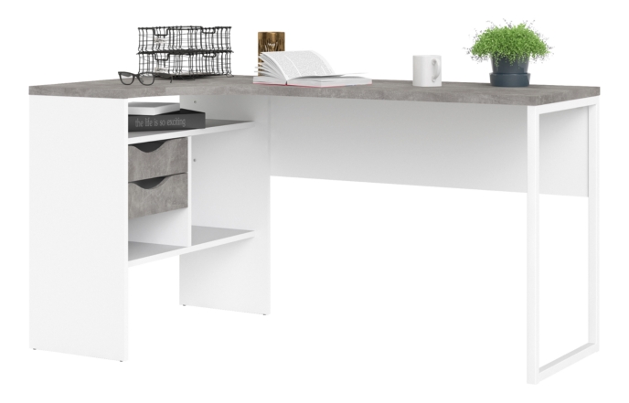 Bureau D Angle Alkor Imitation Beton Et Blanc Pas Cher Bureau But Ventes Pas Cher Com