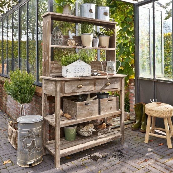 Table de jardinage Landover Bois de Sapin marron - Étagères à plantes Loberon