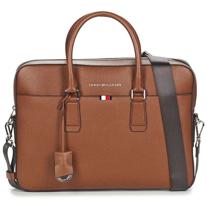 Tommy Hilfiger BUSINESS LEATHER SLIM COMP BAG Cognac - Sacs à Main Spartoo