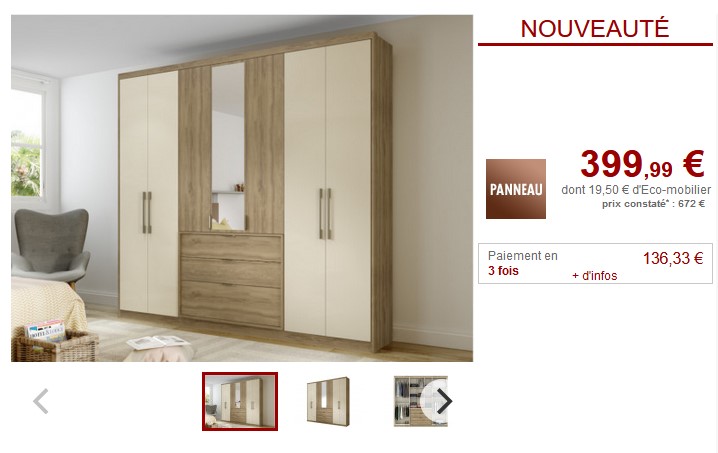 Armoire 7 portes SELMA avec miroir et tiroirs blanc chêne