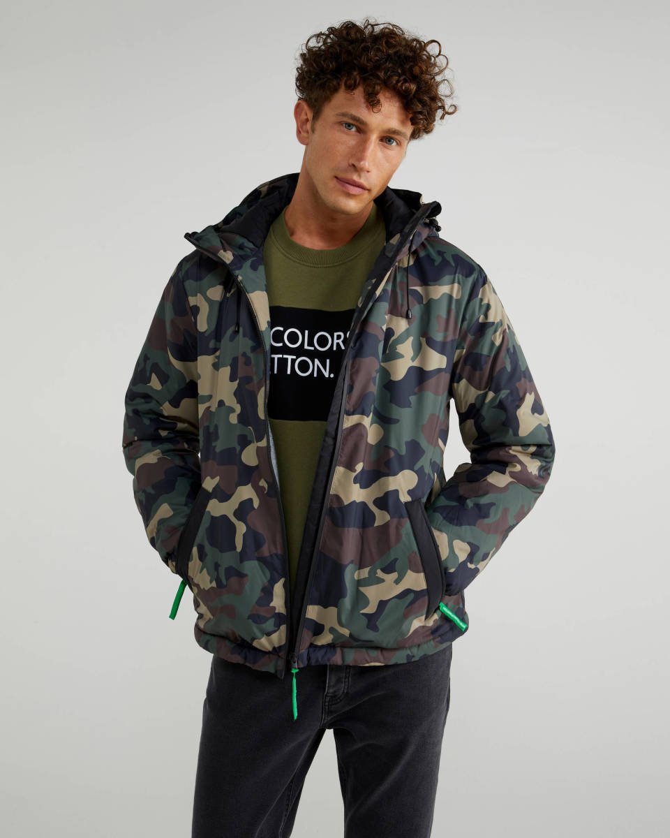 Blouson à capuche Militaire Benetton Kaki - Blouson Homme Benetton