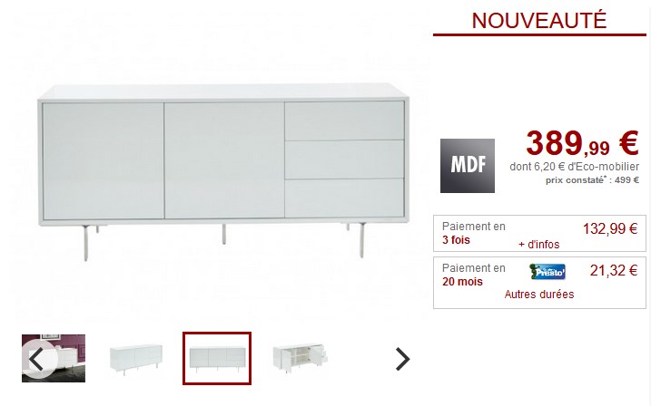 Buffet 2 portes 3 tiroirs CARLUTA blanc pieds métal pas cher - Buffet Vente Unique