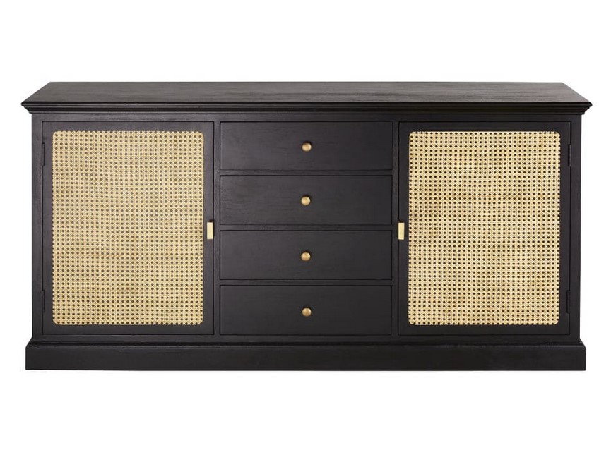 Buffet enfilade CESAREE 2 portes et 4 tiroirs en acacia massif noir - Maisons du Monde