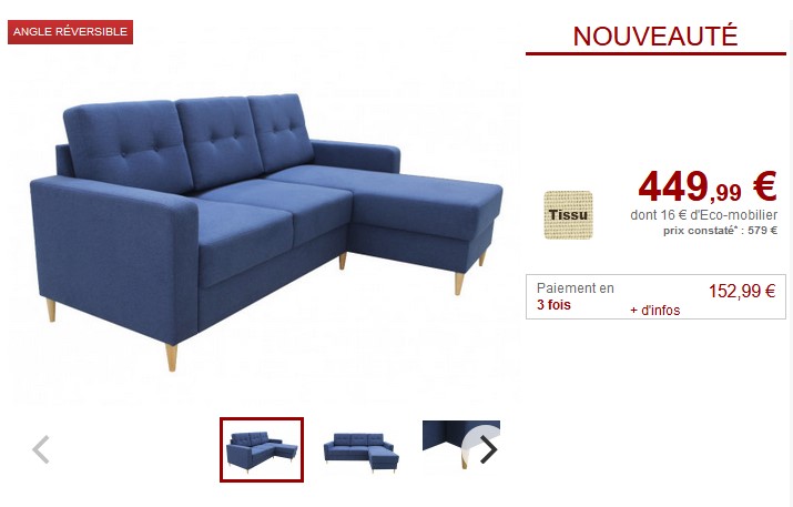 Canapé d'angle réversible RAJAMAR en tissu Bleu