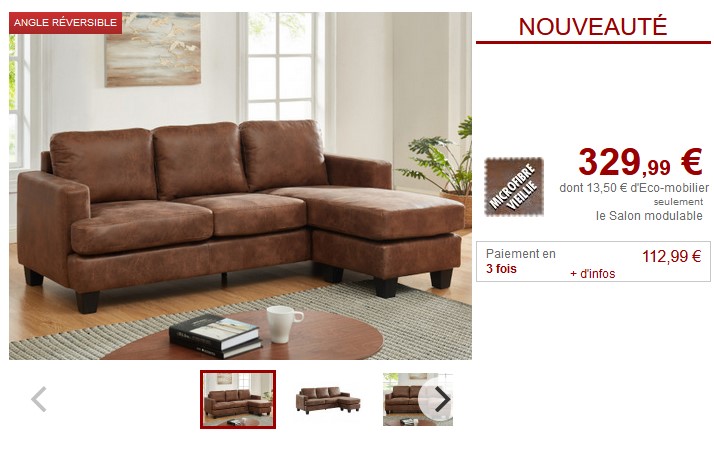 Canapé d'angle réversible ETHAN microfibre vieillie marron