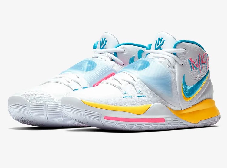 Nike Kyrie 6 Blanc/Jaune franc/Rose numérique/Bleu fureur pas cher - Baskets Homme Nike