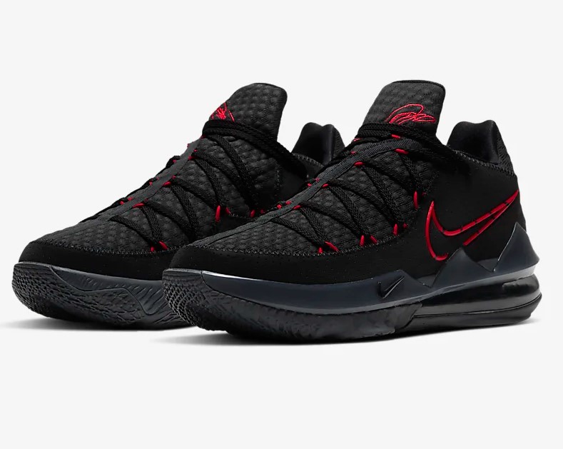 LeBron 17 Low Noir/Gris foncé/Rouge université pas cher - Baskets Homme Nike