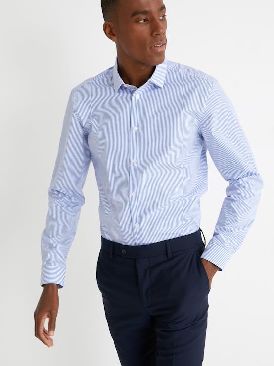 Chemise Slim Fit rayures bâton Cyrillus Bleu/Blanc - Chemise Homme Cyrillus