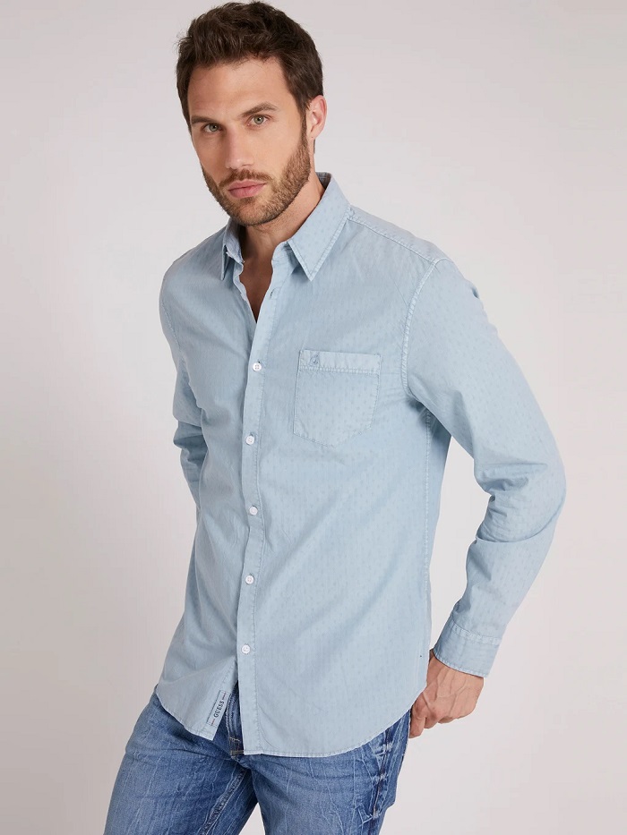 Chemise slim imprime all-over GUESS Bleu Clair