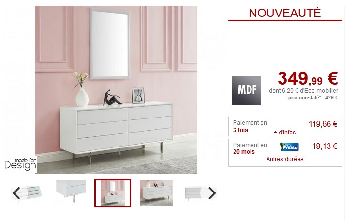 Commode 6 tiroirs CARLUTA MDF laqué blanc pas cher - Commode Vente Unique