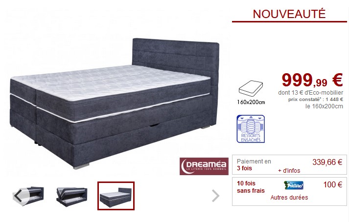 Boxspring complet sommiers coffre ALLURE 160x200 tissu pas cher - Literie Relaxation Vente Unique