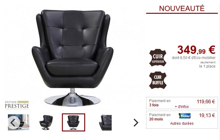 Fauteuil pivotant ANABA en cuir Noir pas cher - Fauteuil Vente Unique