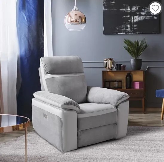 Fauteuil relax électrique SANTOS Tissu Gris et Simili Blanc pas cher - Fauteuil Cdiscount