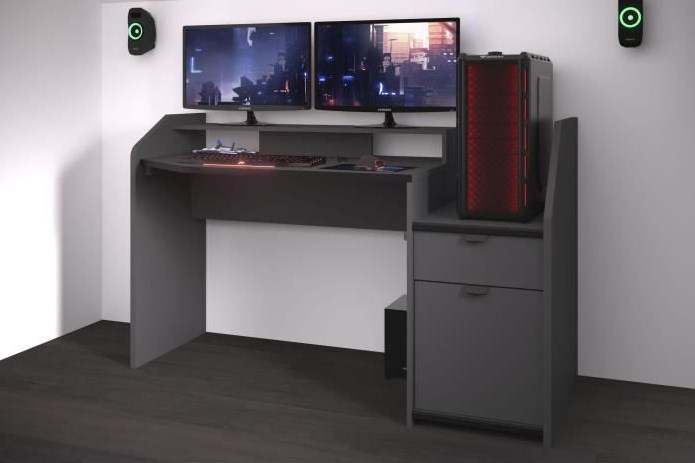 GAMING Bureau de jeu Décor gris et noir pas cher - Bureau Cdiscount 