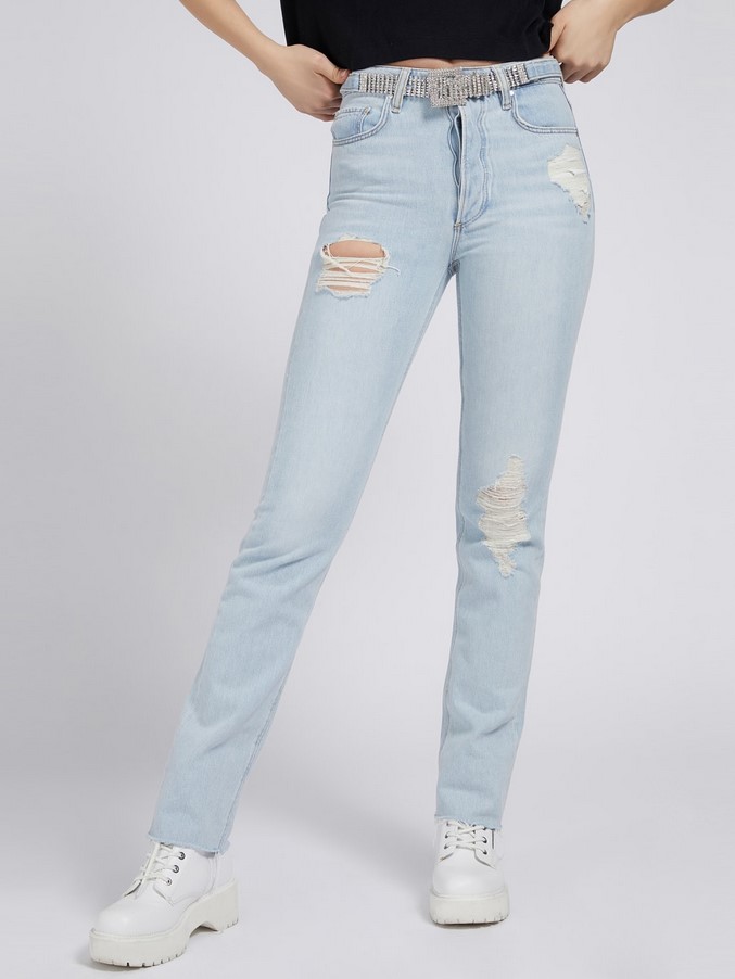 JEAN DECONTRACTE CEINTURE Guess Blue - Jeans Femme Guess