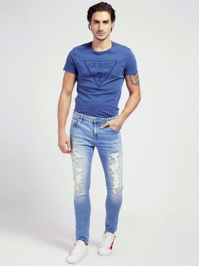 JEAN SUPER SKINNY ABRASIONS CHRIS Guess Petroleum - Jeans Homme Guess