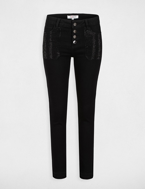 Jeans skinny taille standard à strass noir Morgan - Jeans Morgan