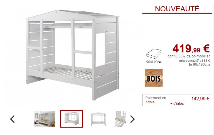 Lit cabane MARCO 90x190cm Pin Blanc pas cher - Lit enfant Vente Unique